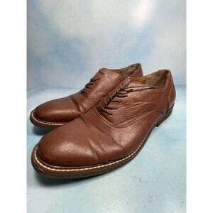 GUESS Mens 10 Brown Faux Leather Lace-Up Dress Shoes Vintage Oxford Loafers